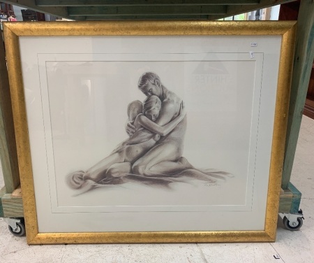 Large Gilt Framed Print of Naked Couple