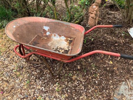 Vintage Red Wheelbarrow with Iron Wheel