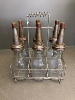 6 Glass Quart Castrol Oil Bottles - In Original Wire Basket - 4