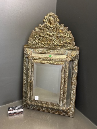 Victorian Brass Framed Hall Mirror with Cupboard - Incs 2 Brass Backed Brushes