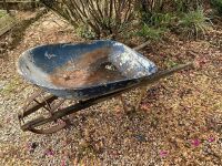 Vintage Blue Wheelbarrow with Iron Wheel - 2