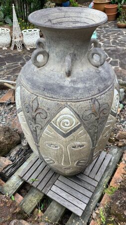 Large Incised Painted Terracotta Urn - App. 1000mm