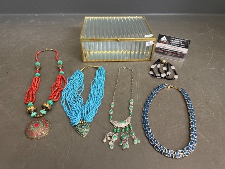 Assortment of Fashion Necklaces in Glass Jewellery Box