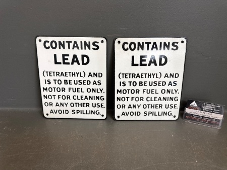 2 Bowser Lead Warning Enamel Signs