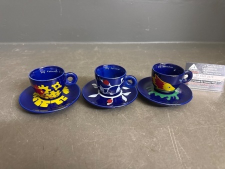 3 IIIy Art Collection 1944 Espresso Cups & Saucers - Made in Italy