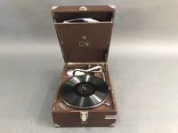 HMV Portable Record Player C1929 in Brown Leatherette