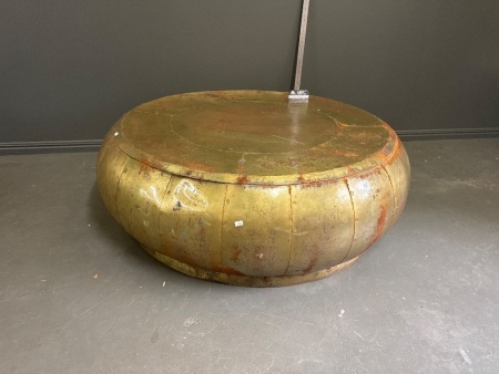 Large Brass Look Drum Style Table app 1150D x 430H