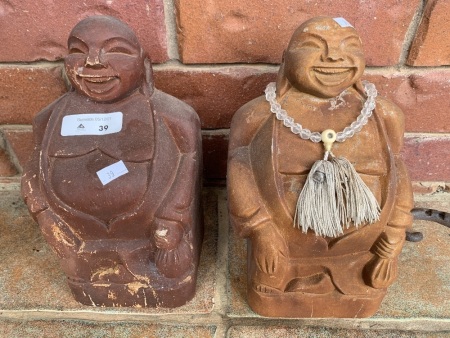 Pair of Vintage Carved Timber Buddhas