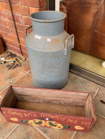 Vintage Sunrise Cream Can + Folk Art Painted Box