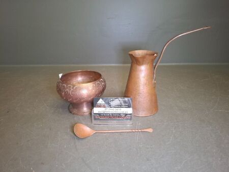 Copper Bowl, Jug & Spoon