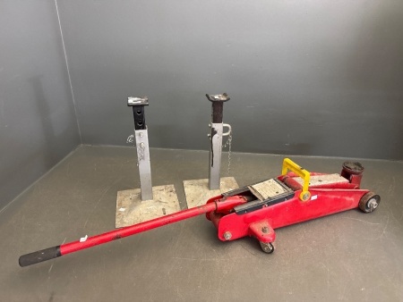 Hydraulic Lift Trolley + 1200kg Pin Tyre Car Stands