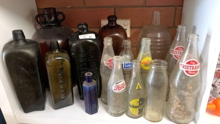 Shelf Lot of Vintage Glass Bottles