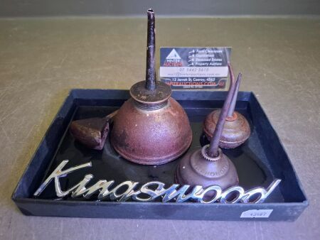 4 Vintage Oil Tins & Kingswood Plaque