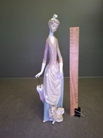 Vintage Lladro Women with Dog Figurine, Hand Made in Spain