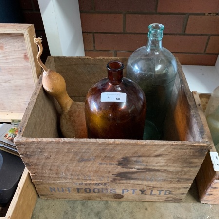 Vintage Nut Foods Crate + 2 Large Chemical Bottles
