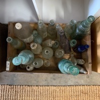 Vintage Timber Crate + Lot of Glass Bottles - 2