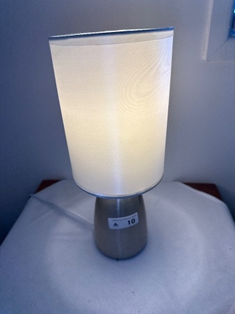 Pair of brushed chrome look bedside lamps