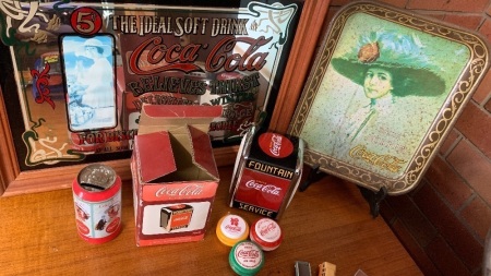 Collection of Coca Cola Merch inc. Mirror, Vintage Tray, 3 Yoyo's Etc