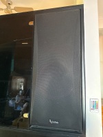 Large lot of entertainment pieces including LGTV Yamaha sound system Infinity speakers etc. - TV mounted on telescopic arms - DVDs and extra speakers included - 4