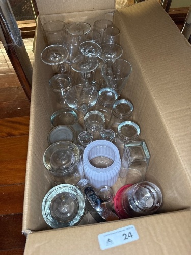 Boxed lot of assorted glassware, etc