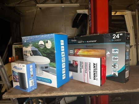 Motorhome pack including RV TV antenna, booster, indoor and outdoor antennas