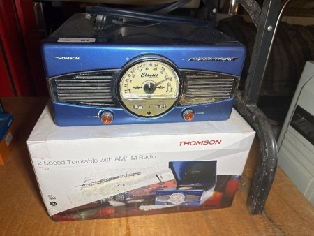 2 x Thompson two speed turntable with AMFM radio &ndash; one as new in box