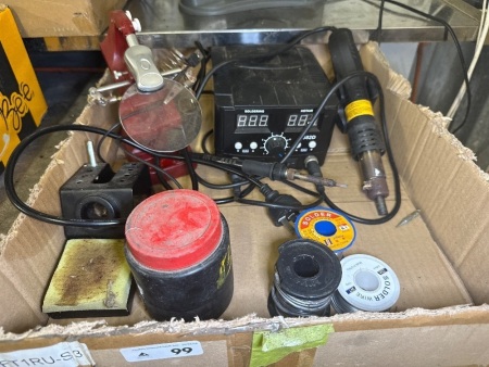 Electrical soldering unit with accessories, wire, flux, etc