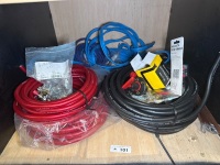 Shelf lot of heavy duty cable and other auto electrical items