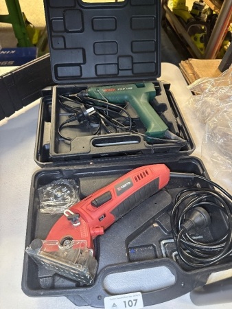 Compact circular saw and glue gun