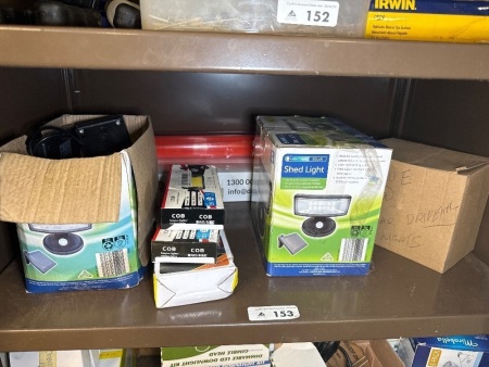 Shelf lot of mostly solar powered lights