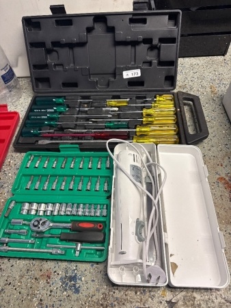 Screwdriver set, socket set and foam cutter