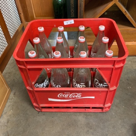 Red Plastic Coca Cola Crate + 12 Bottles