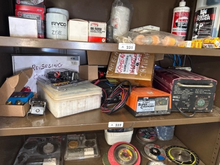 Shelf lot of auto electrical items including reverse camera switches battery charges inverters etc &ndash; good value shelf