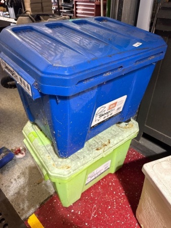 2x SkeepBin plastic storage containers casters