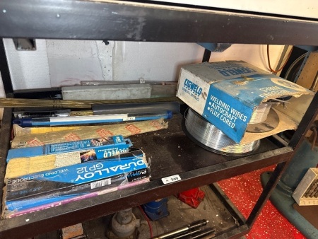 Shelf lot of aluminium welding wire, electrodes, raising rods etc