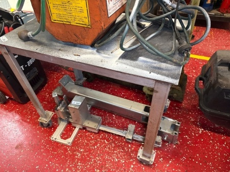 Small steel welding bench on castors