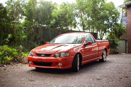 Ford BAII Falcon XR8 Styleside utility- Engine: 5.4l V8 petrol - Transmission: 6-speed manual - Build date: Nov. 2004 - Interior: XR sports leather and suede trim - 6-stack stereo - metallic paint (mandarin) - VIN: 6FPAAAJGCM4S89172 - Engine: FPVH4S17495 