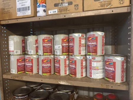 Shelf lot of Bristol supreme enamel water-based paint &ndash; semigloss &ndash; neutral
