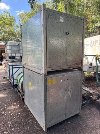 Two galvanised stackable storage containers