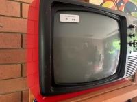 Vintage Retro DeLuxe National Red Portable TV in working order - 3