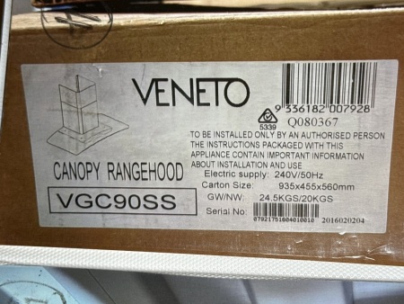 Veneto canopy rangehood- as new - boxed