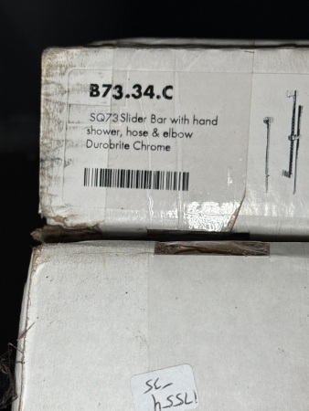 2x slide a bar with hand shower, hose and elbow &ndash; duobrite chrome - as new in boxes