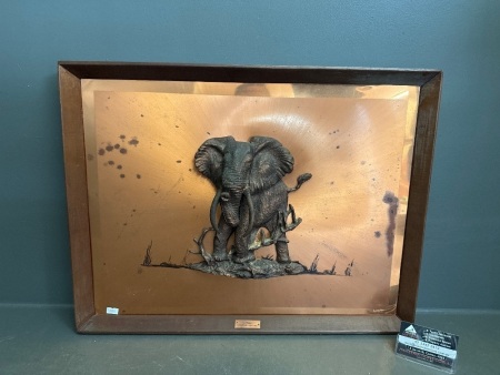 Vintage 3D Loxodonta African Elephant Copper & Bronze Look Picture