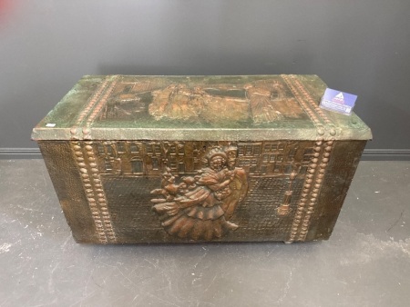 Antique embossed brass wrapped fireplace box - French or English C19th century