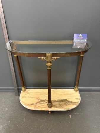 Brass and Marble Hall Table, with Glass Top