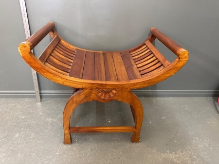 Solid Teak Low Stool with Curved Arms