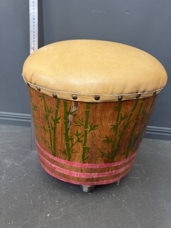 Australian Heavy Hand Painted and Upholstered Stool on Castors