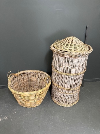 2 Large Cane Baskets