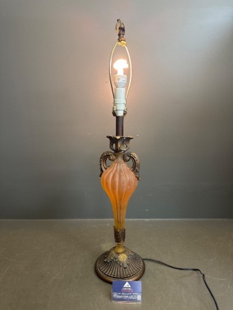 Hollywood Regency Lamp, Moulded Amber Glass & Ornate Bronze - has been rewired