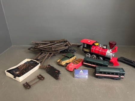Lot of Vintage Toy Trains + Train Tracks + cars